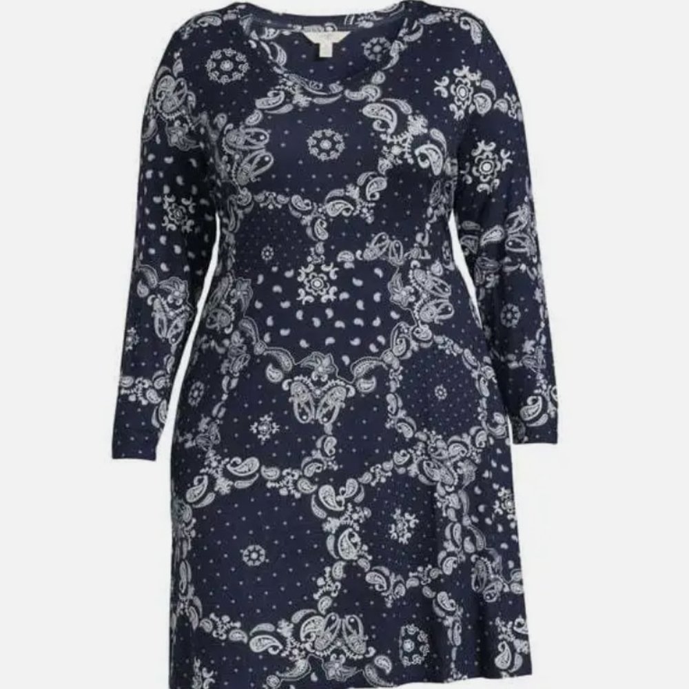 Terra & Sky Navy Blue Scoop Neck Smock Dress Women's Plus Size 2X 20W-22W